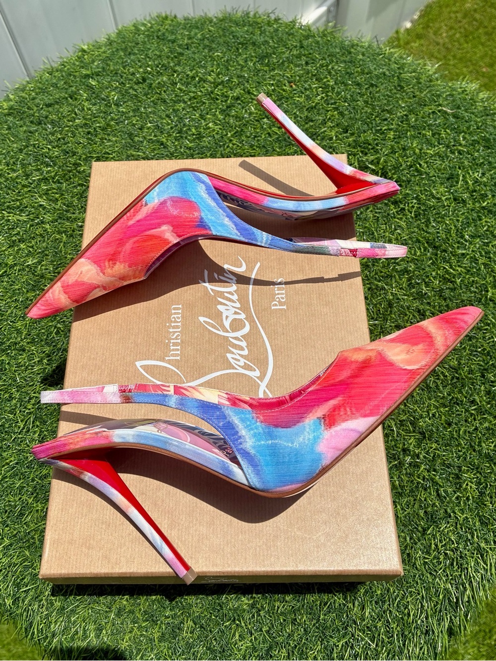 CHRISTIAN LOUBOUTIN MISS Z SLINGBACK 100 PUMPS PINK MULTICOLOR PRINT SZ 40 NEW